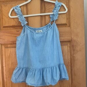 Madewell Light Blue Denim Chambray Ruffled Strap Peplum Top